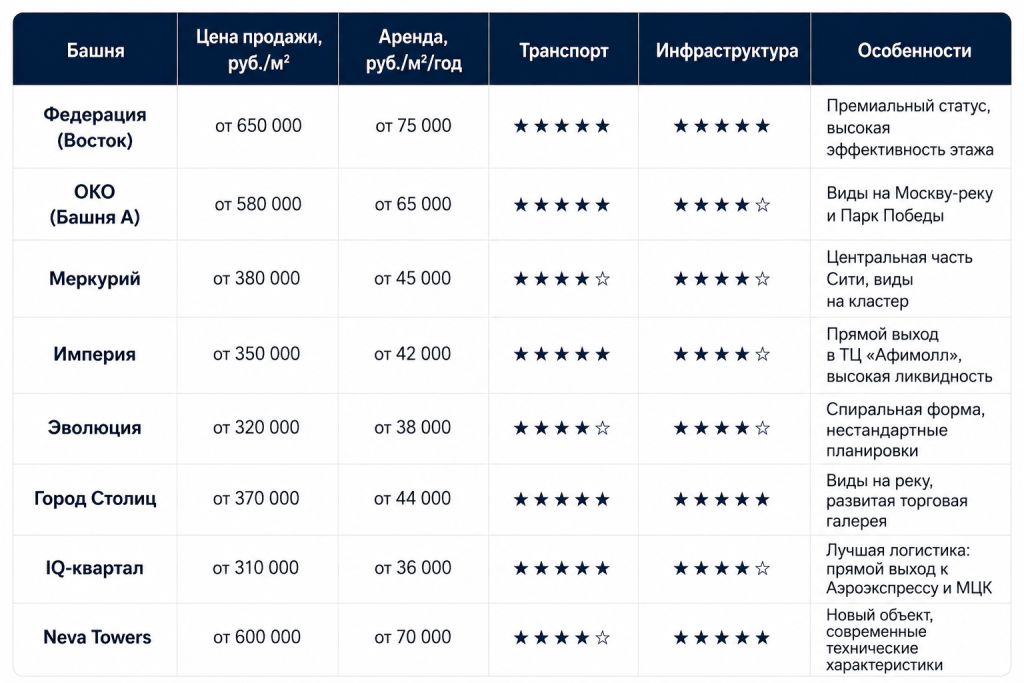 Таблица офисных зданий